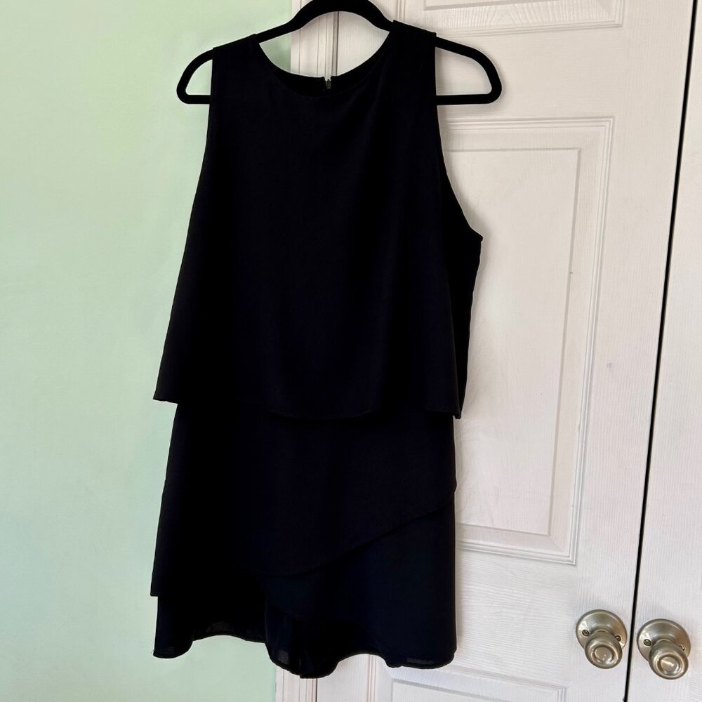 Black Layered Chiffon Romper | Sleeveless | Flowy Overlay | Size XL